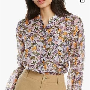 Vince Women's Wisteria Vine Relaxed Band Collar Blouse Size L